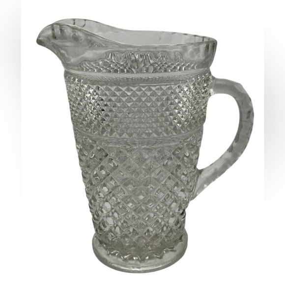 Vintage Wexford Anchor Hocking Crystal Glass Pitcher Diamond Pattern Used - Picture 1 of 7